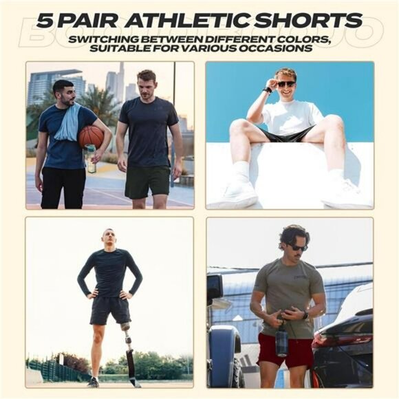 Mens Athletic Gym Shorts 5 Pack Quick Dry Running Basketball Shorts Pocket - Picture 4 of 6